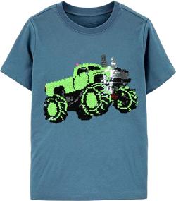 img 4 attached to 🦖 Dinosaur Flip Sequin Shirt for Toddler Boys – Soft Cotton Short Sleeve T-Shirts with Truck Tops