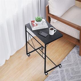 img 2 attached to 🏺 Vintage C-Shaped End Table on Wheels: AITTA Side Table for Laptop, Tablet, Coffee Snack - 26IN Height, Black