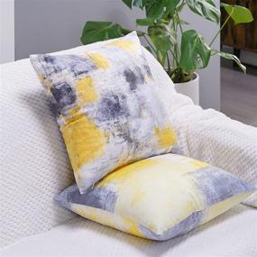 img 1 attached to 🌼 UINI Modern Decorative Throw Pillow Cover Set - Yellow and Grey 18x18 Inch Square Pillowcase with Contemporary Abstract Art Painting Design for Couch, Living Room, Bed - Set of 4 Cushion Covers