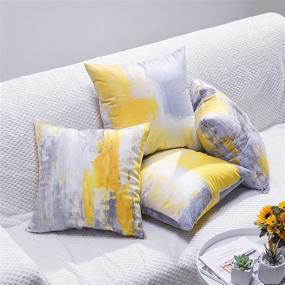 img 2 attached to 🌼 UINI Modern Decorative Throw Pillow Cover Set - Yellow and Grey 18x18 Inch Square Pillowcase with Contemporary Abstract Art Painting Design for Couch, Living Room, Bed - Set of 4 Cushion Covers