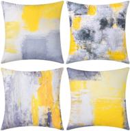 🌼 uini modern decorative throw pillow cover set - yellow and grey 18x18 inch square pillowcase with contemporary abstract art painting design for couch, living room, bed - set of 4 cushion covers логотип