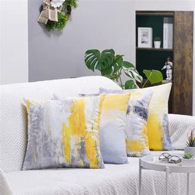 img 3 attached to 🌼 UINI Modern Decorative Throw Pillow Cover Set - Yellow and Grey 18x18 Inch Square Pillowcase with Contemporary Abstract Art Painting Design for Couch, Living Room, Bed - Set of 4 Cushion Covers