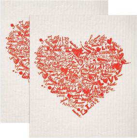 img 4 attached to 🧽 GMICréatifs Swedish Dishcloths (2 Pack, Language of Love Heart Print) - Eco-Friendly, Reusable Kitchen Cleaning Cloth - Machine Washable - 7.87”x6.88" Each