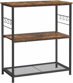 img 4 attached to 🏭 Industrial Rustic Brown and Black Baker’s Rack with 3 Open Shelves, Microwave Oven Stand, Kitchen Shelf, Kitchen Island, 6 Hooks - VASAGLE UKKI002B01, 31.5 x 15.7 x 35.4 Inches