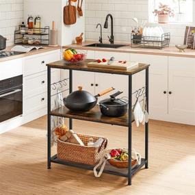 img 2 attached to 🏭 Industrial Rustic Brown and Black Baker’s Rack with 3 Open Shelves, Microwave Oven Stand, Kitchen Shelf, Kitchen Island, 6 Hooks - VASAGLE UKKI002B01, 31.5 x 15.7 x 35.4 Inches