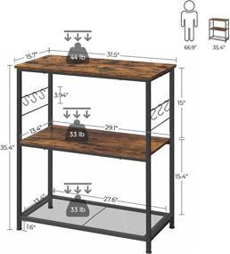 img 3 attached to 🏭 Industrial Rustic Brown and Black Baker’s Rack with 3 Open Shelves, Microwave Oven Stand, Kitchen Shelf, Kitchen Island, 6 Hooks - VASAGLE UKKI002B01, 31.5 x 15.7 x 35.4 Inches