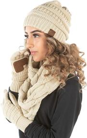 img 1 attached to 🧣 Funky Junque Cable Knit Beanie, Infinity Scarf, Texting Gloves with Lining - Complete Matching Set