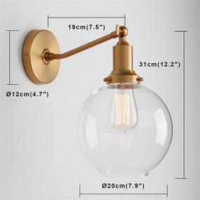 img 3 attached to 🏮 Antique Permo Industrial Vintage Slope Pole Wall Mount Single Sconce with 7.9&#34; Clear Glass Round Globe Shade - Wall Sconce Light Lamp Fixture