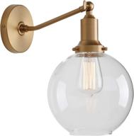 🏮 antique permo industrial vintage slope pole wall mount single sconce with 7.9&#34; clear glass round globe shade - wall sconce light lamp fixture logo