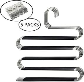 img 3 attached to 👖 Pants Hangers 5 Packs | 20-Clip Trousers Hangers | Stainless Steel Clothes Hangers | Closet Organizer Non-Slip Space Saving Solution for Pants, Jeans, and Scarves