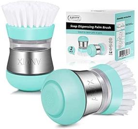 img 2 attached to 🧼 ANVIX Dish Scrubber Multipurpose Kitchen Cleaners (Tiffany Blue) Soap Dispensing Palm Brushes - 2 Pack