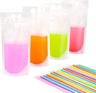 🥤 50 pcs stand-up plastic drink pouches bags with straws - heavy duty, translucent reclosable ice drink pouches for smoothies, cold & hot drinks logo