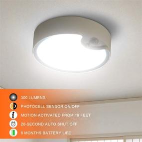 img 3 attached to 🔆 TOOWELL Battery Operated Motion Sensor Ceiling Light – Indoor/Outdoor LED Ceiling Lights for Hallway, Laundry, Stairs, Garage, Bathroom – 300LM White – Photocell Sensor ON/Off Upgrade