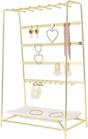img 4 attached to 👑 MORIGEM 5 Tier Jewelry Stand: Stylish Gold Organizer for Necklaces, Bracelets, Earrings & Rings with Decorative White Tray