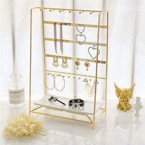img 3 attached to 👑 MORIGEM 5 Tier Jewelry Stand: Stylish Gold Organizer for Necklaces, Bracelets, Earrings & Rings with Decorative White Tray