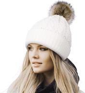 🧣 warm and stylish: livingston women's winter soft knit beanie hat with faux fur pom pom - perfect skull cap beanies for women logo