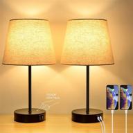 set of 2 3-way touch control dimmable table lamps with usb charging ports and power outlet - modern desk lamps for bedroom, living room, office - includes led bulb and fabric shade логотип