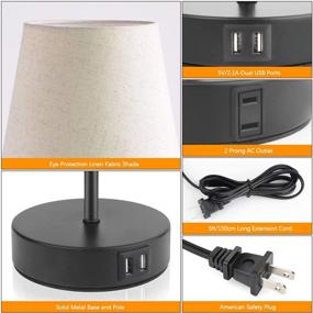 img 1 attached to Set of 2 3-Way Touch Control Dimmable Table Lamps with USB Charging Ports and Power Outlet - Modern Desk Lamps for Bedroom, Living Room, Office - Includes LED Bulb and Fabric Shade