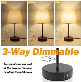 img 3 attached to Set of 2 3-Way Touch Control Dimmable Table Lamps with USB Charging Ports and Power Outlet - Modern Desk Lamps for Bedroom, Living Room, Office - Includes LED Bulb and Fabric Shade