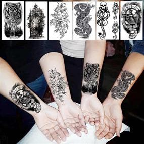 img 3 attached to ⚡️ Shegazzi 52 Sheets Black Skull Temporary Tattoos for Men and Women - Arm, Neck, 3D Realistic Small Rose Flowers Fake Tattoos - Temporary, Waterproof Mountain Snake, Lion, Tiger Temp Tattoo Sticker for Adults
