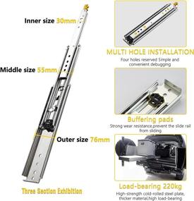 img 3 attached to 📦 AOLISHENG Heavy Duty Drawer Slides 22 Inch with Lock - Enhanced Full Extension Ball Bearing Locking Industrial Drawer Slides; 3 Section Drawer Tracks and Runners for 460 lb Load Capacity; Side Mount; (1 Pair)