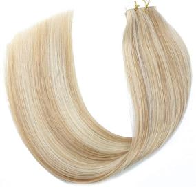 img 2 attached to 💇 18-дюймовые натуральные волосы Расширения Silky Straight Skin Weft Ombre Balayage Remy Hair Beauty Hair Style - 20 штук, 50 г в упаковке (#27P613 Смешанный отбеливающий блонд, 18 дюймов)