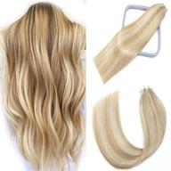 💇 18-дюймовые натуральные волосы расширения silky straight skin weft ombre balayage remy hair beauty hair style - 20 штук, 50 г в упаковке (#27p613 смешанный отбеливающий блонд, 18 дюймов) логотип