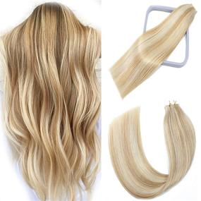 img 4 attached to 💇 18-дюймовые натуральные волосы Расширения Silky Straight Skin Weft Ombre Balayage Remy Hair Beauty Hair Style - 20 штук, 50 г в упаковке (#27P613 Смешанный отбеливающий блонд, 18 дюймов)