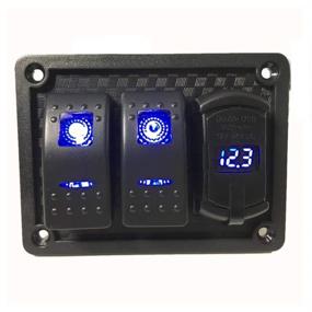 img 3 attached to Switchtec 2 3 5 7 Gang Rocker Switch Panel with Dual USB Charger & Voltmeter, Blue Backlit LED & Pre-Wired Switches (4.8A Blue Style, 2 Switches)