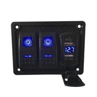 switchtec 2 3 5 7 gang rocker switch panel with dual usb charger & voltmeter, blue backlit led & pre-wired switches (4.8a blue style, 2 switches) logo
