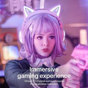 img 1 attached to 🎧 YOWU RGB Cat Ear Headphone 3G: Wireless Bluetooth 5.0 Foldable Gaming Pink Headset with 7.1 Surround Sound, Mic & Custom Lighting