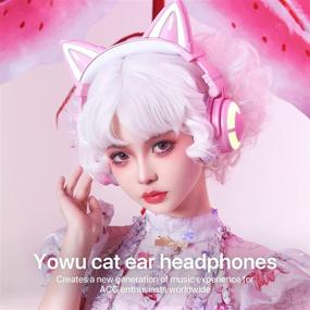 img 3 attached to 🎧 YOWU RGB Cat Ear Headphone 3G: Wireless Bluetooth 5.0 Foldable Gaming Pink Headset with 7.1 Surround Sound, Mic & Custom Lighting