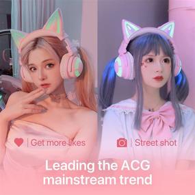 img 2 attached to 🎧 YOWU RGB Cat Ear Headphone 3G: Wireless Bluetooth 5.0 Foldable Gaming Pink Headset with 7.1 Surround Sound, Mic & Custom Lighting