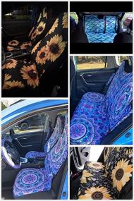 img 3 attached to Renewold Car Seat Cover Set: African Ethnic Tribe Baja Design, Including Front & Rear Seat Covers, Steering 🚗 Wheel Cover, Armrest Box Covers, Cushions, Seat Belt Cover, Shift Knob Cover Handbrake Cover, Coasters - 12pcs for Ultimate Comfort