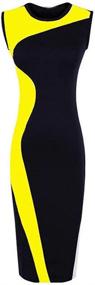 img 2 attached to 🔥 Stunning Goldensat Women Sleeveless Bodycon Dress in Yellow Black - A Must-Have for Trendy Fashionistas!