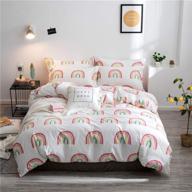 🌈 colorful rainbow floral twin size duvet cover set: 100% cotton bedding for toddler girls – cartoon nature theme, cozy home bedding sets logo