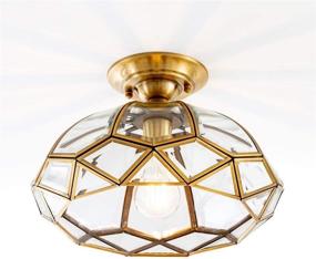 img 4 attached to YISURO Vintage Brass Glass Ceiling Light Fixture: Elegant Diamond Shape Ceiling Lighting for Entryway Living Room Bedroom Kitchen Sink - 12in