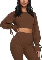 🔥 stylish solid color women's two piece outfit: long sleeve crop top and bodycon pants joggers clubwear tracksuit sweatsuit logo