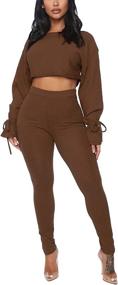 img 2 attached to 🔥 Stylish Solid Color Women's Two Piece Outfit: Long Sleeve Crop Top and Bodycon Pants Joggers Clubwear Tracksuit Sweatsuit