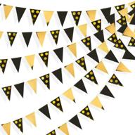 🎉 black and gold foil polka dot triangle flag pennant banner – 30 ft bunting garland streamer for wedding, baby shower, bridal shower, birthday, bachelorette, engagement, anniversary, new year party decorations logo