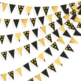 img 4 attached to 🎉 Black and Gold Foil Polka Dot Triangle Flag Pennant Banner – 30 Ft Bunting Garland Streamer for Wedding, Baby Shower, Bridal Shower, Birthday, Bachelorette, Engagement, Anniversary, New Year Party Decorations