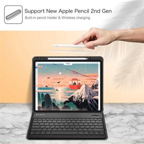 img 2 attached to Fintie Keyboard Case for iPad Pro 12.9 4th & 3rd Gen: Soft TPU Back Cover, Pencil Holder, Detachable Bluetooth Keyboard, Pencil 2nd Gen Charging - Black