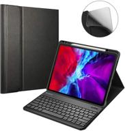 fintie keyboard case for ipad pro 12.9 4th & 3rd gen: soft tpu back cover, pencil holder, detachable bluetooth keyboard, pencil 2nd gen charging - black logo