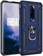 🔵 чехол для oneplus 7 pro: максимальная военная защита с 360-градусным кикстендом, автомобильным магнитным держателем - синий логотип