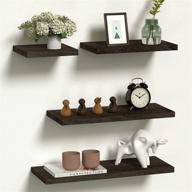 📚 vabaso black floating shelves: set of 4 rustic wood wall mounted shelves for bathroom, bedroom, living room, and kitchen - solid wood shelf with metal brackets (not for hollow wall) logo