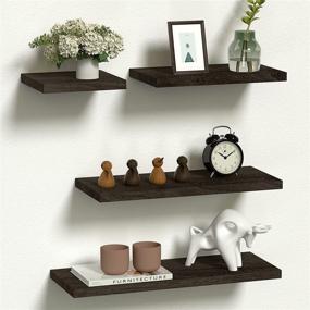 img 4 attached to 📚 Vabaso Black Floating Shelves: Set of 4 Rustic Wood Wall Mounted Shelves for Bathroom, Bedroom, Living Room, and Kitchen - Solid Wood Shelf with Metal Brackets (Not for Hollow Wall)