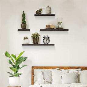 img 2 attached to 📚 Vabaso Black Floating Shelves: Set of 4 Rustic Wood Wall Mounted Shelves for Bathroom, Bedroom, Living Room, and Kitchen - Solid Wood Shelf with Metal Brackets (Not for Hollow Wall)