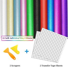 img 2 attached to 🎉 Permanent Vinyl Glitter Adhesive Sheets - 12 Pack, 12" x 12" - Ideal for Signs, Crafts, Scrapbooking, Decals - Includes Squeegee and 2 Transfer Tape Sheets