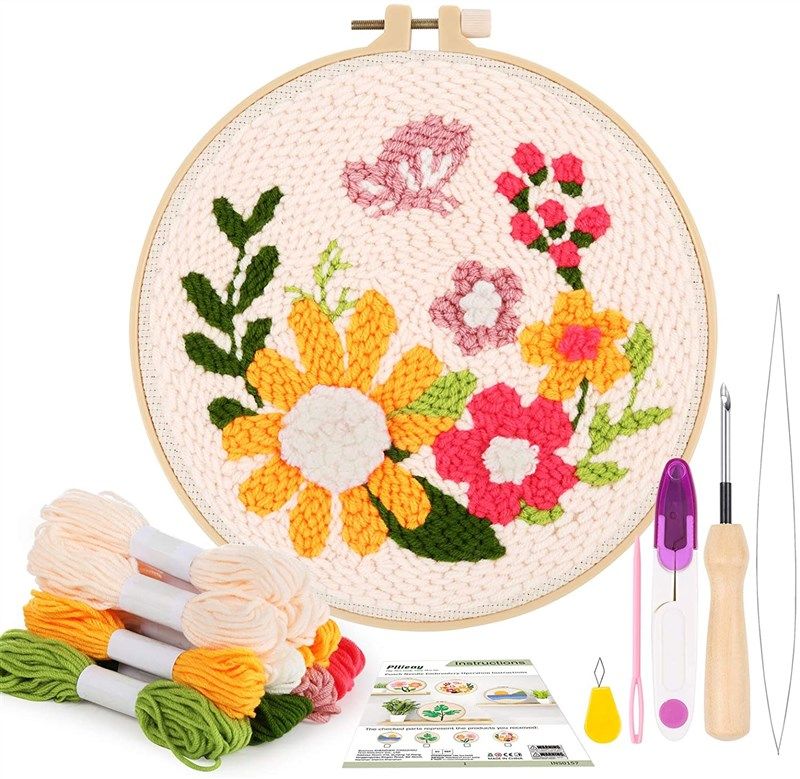 3 Pack Embroidery Starter Kit with Pattern, Kissbuty Full Range of Stamped Embroidery Kit Including Embroidery Fabric with Pattern, Bamboo