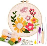 🧵 pleione punch needle embroidery starter kits with instructions, floral pattern fabric, yarns, embroidery hoops, and threader tools - ideal for kids and adults beginners logo